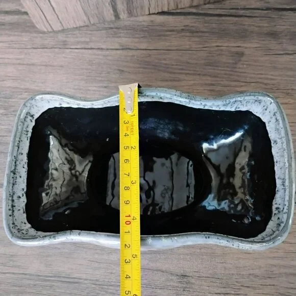 McCoy USA Pottery Pedestal Planter, Black with Grey White Foam Glaze Bowl 8.5" - Picture 6 of 11